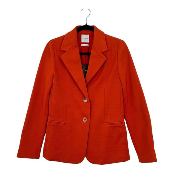 St. John Womens Size 2 Notch Collar Milano Knit Jacket In Burnt Orange - Picture 1 of 6